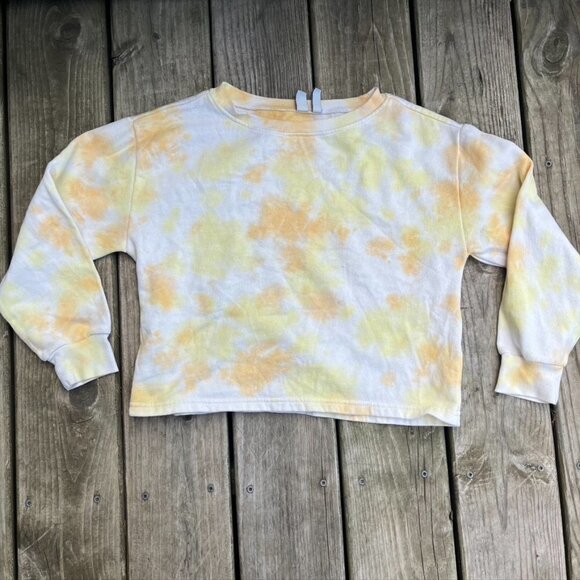 Z By Zella Womens Pullover Sweatshirt Yellow White Crop Tie Dye Crew Neck Medium - Picture 1 of 9